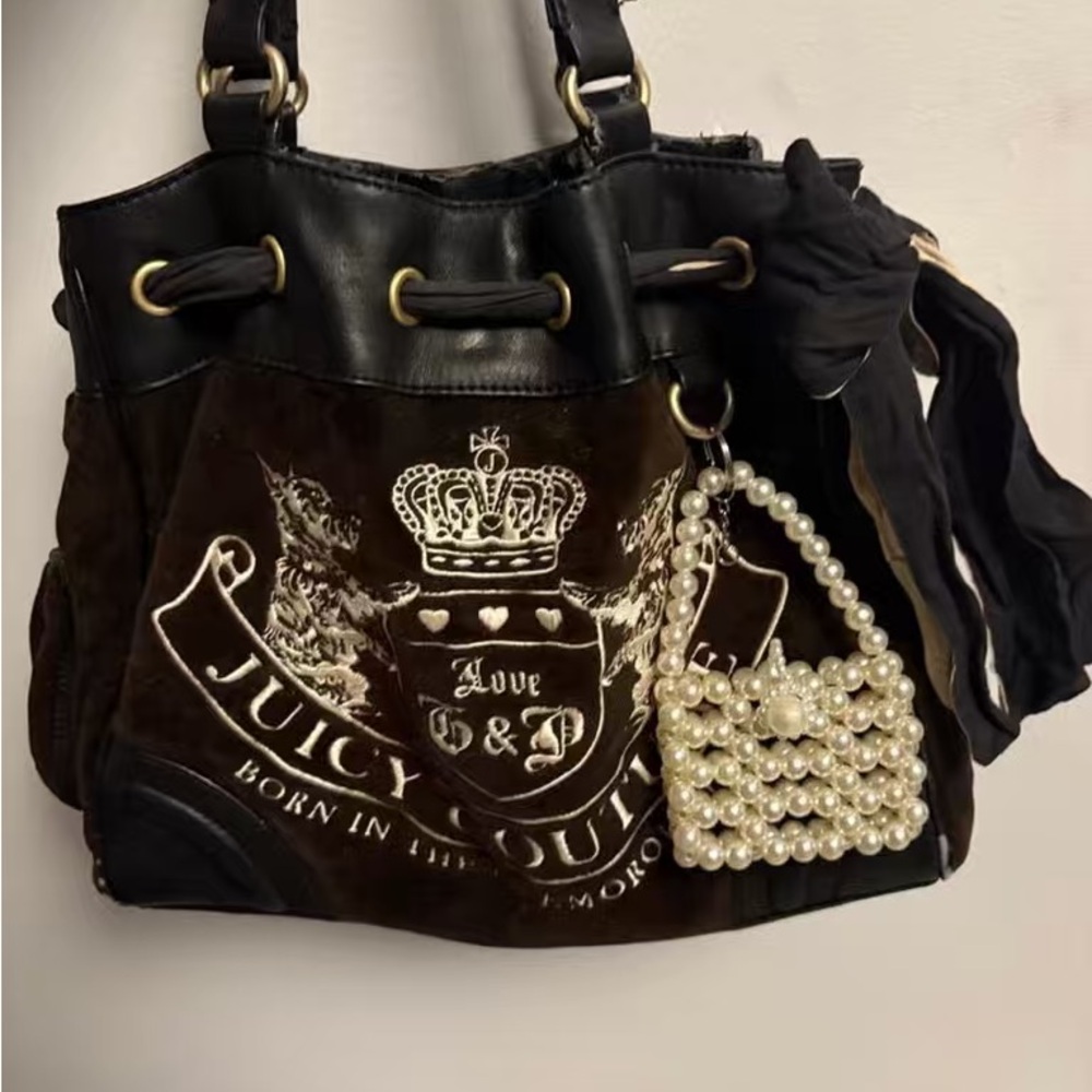 Juicy Couture Black and Brown Shoulder Bag